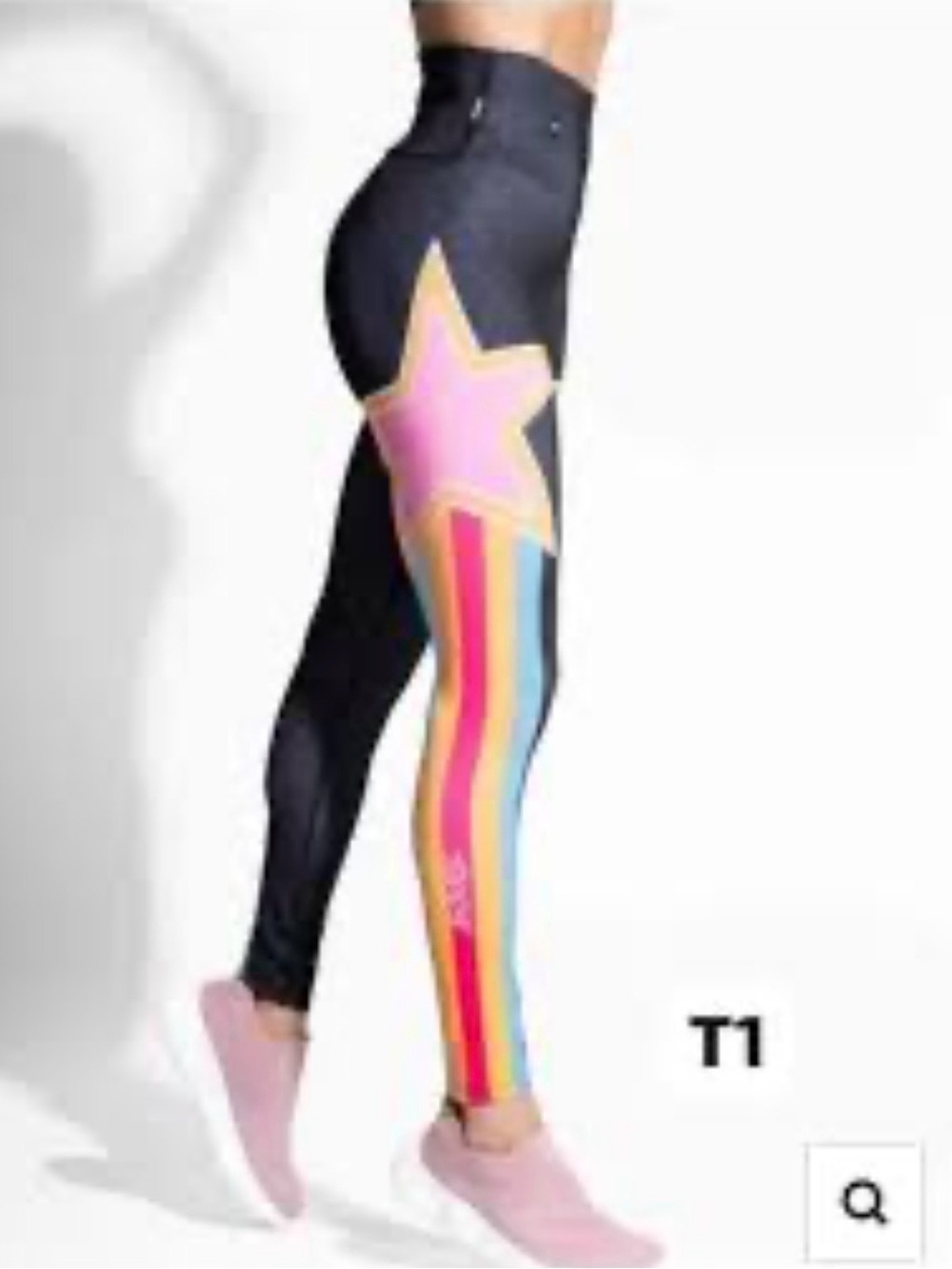Goldsheep Black Leggings with Pink Star and Rainbow Stripes